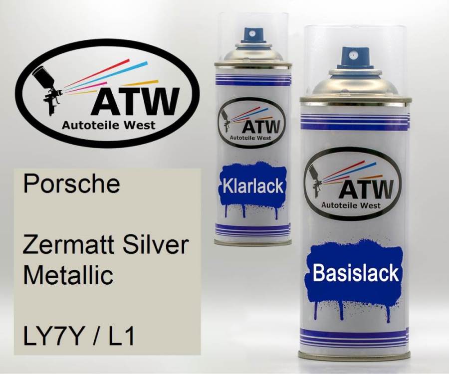 Porsche, Zermatt Silver Metallic, LY7Y / L1: 400ml Sprühdose + 400ml Klarlack - Set, von ATW Autoteile West.